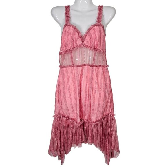 NBD Ahlani Blush Pink Sheer Layered Mesh Ruffle Mini‎ Dress Sleeveless Women S - Picture 4 of 14